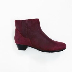 Abeo Ankle Boots Womens 8.5 Burgundy Leather Comfort Bootie Round Toe Holiday